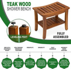 Teakcraft Teak Shower Bench & Stool for Inside Shower, 21", Fully Assembled