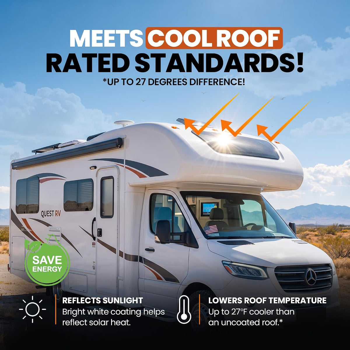 BEEST RV Roof Coating White, 1 Gallon Covers up to 50 sq ft (2 Coats), Solar Reflective & Waterproof Sealant| Elastomeric Leak Repair Coating, Liquid