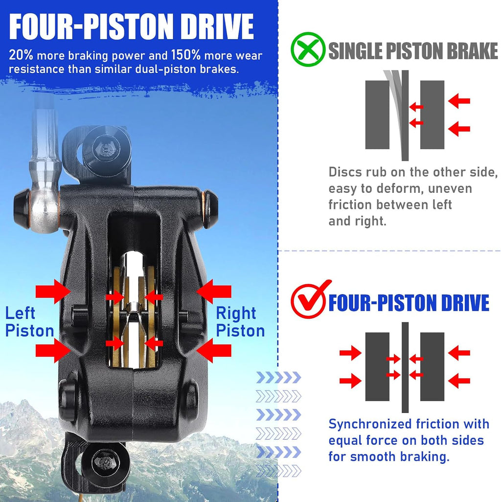 TOBWOLF MTB Hydraulic Disc Brake Set, Four-Piston Bike Brake Upgrade Kit