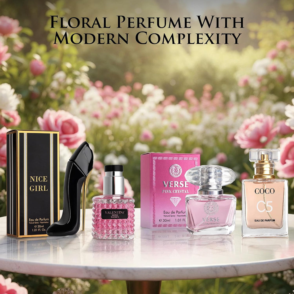 Essential 4 PC Mini Perfume Set, Birthday Gift Set for Women, Eau De Parfum 30ml Each, Vanilla Perfume & Floral Fragrance, Long-Lasting Travel Size