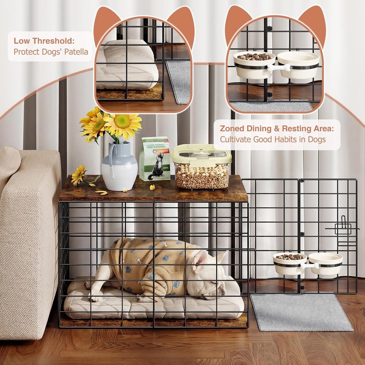 24 Inch Small Dog Crate Furniture - All-Season Indoor Dog Kennel with Wooden Top & Thickened Metal Wire, Cage for Small Dogs & Puppies Under 20 lbs.