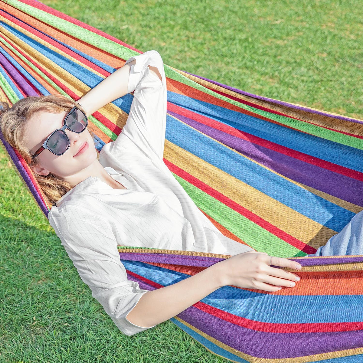 GAFETE Double Hammocks with Stand for Outside, Max 600lbs, (Classic Red)