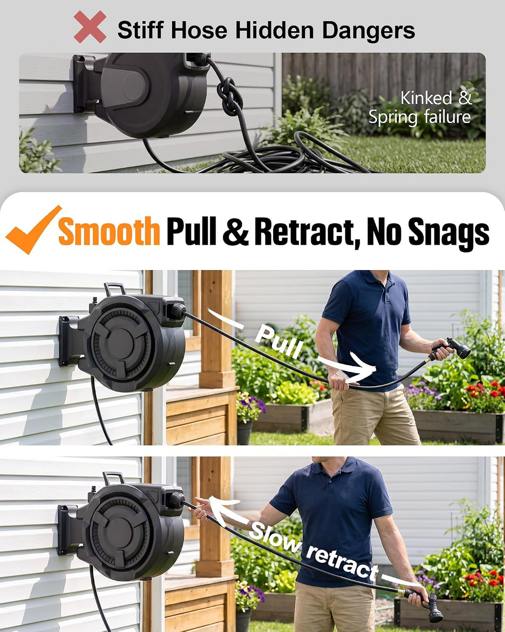 wikiwiki Retractable Garden Hose Reel, 1/2" x 100FT, Auto Rewind Wall Mount