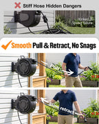 wikiwiki Retractable Garden Hose Reel, 1/2" x 100FT, Auto Rewind Wall Mount