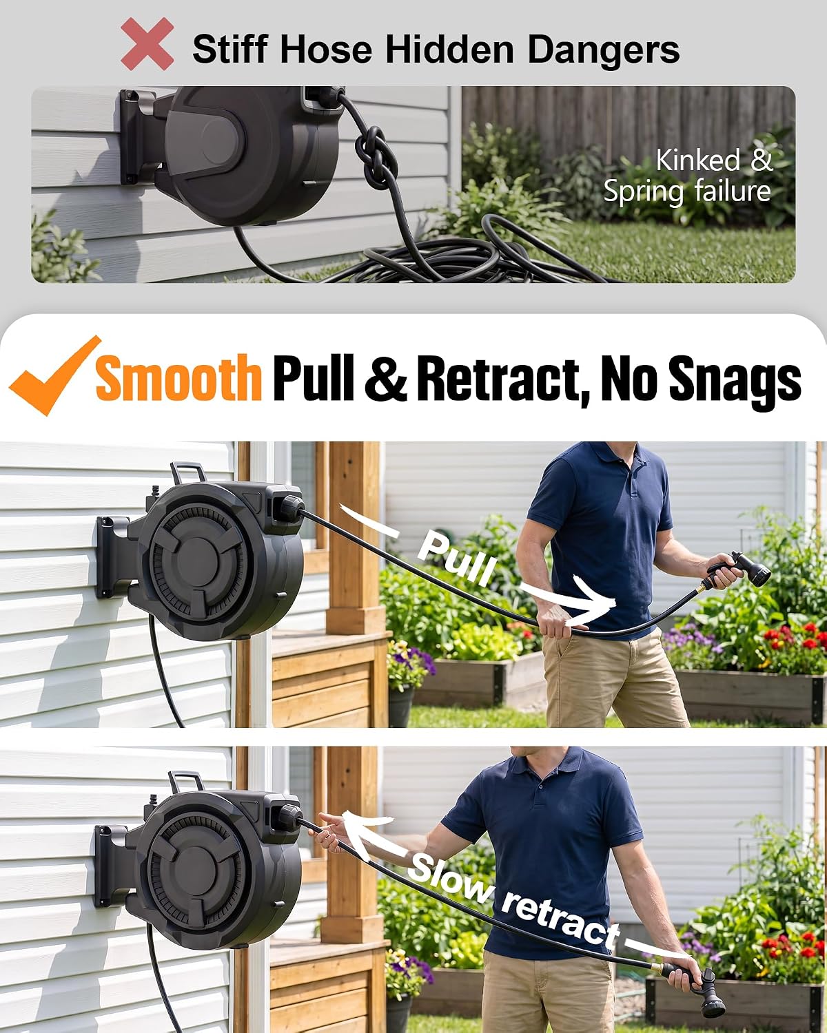 wikiwiki Retractable Garden Hose Reel, 1/2" x 100FT, Auto Rewind Wall Mount