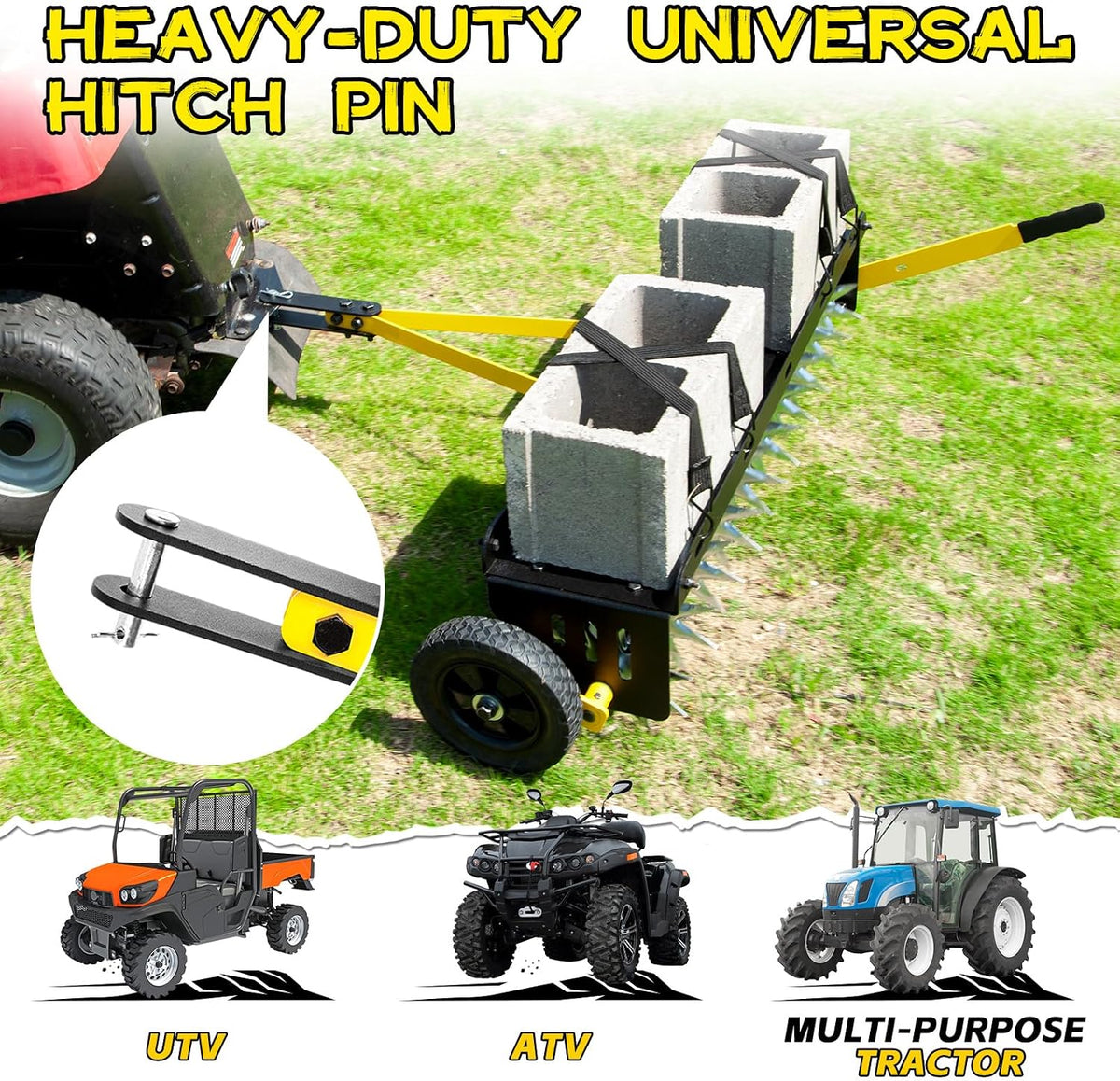40-Inch Tow Behind Spike Aerator, Pull Behind Lawn Aerator with 10 Galvanized Steel Tines for Aerating Lawns, Soil Penetrator Spikes Tractor with