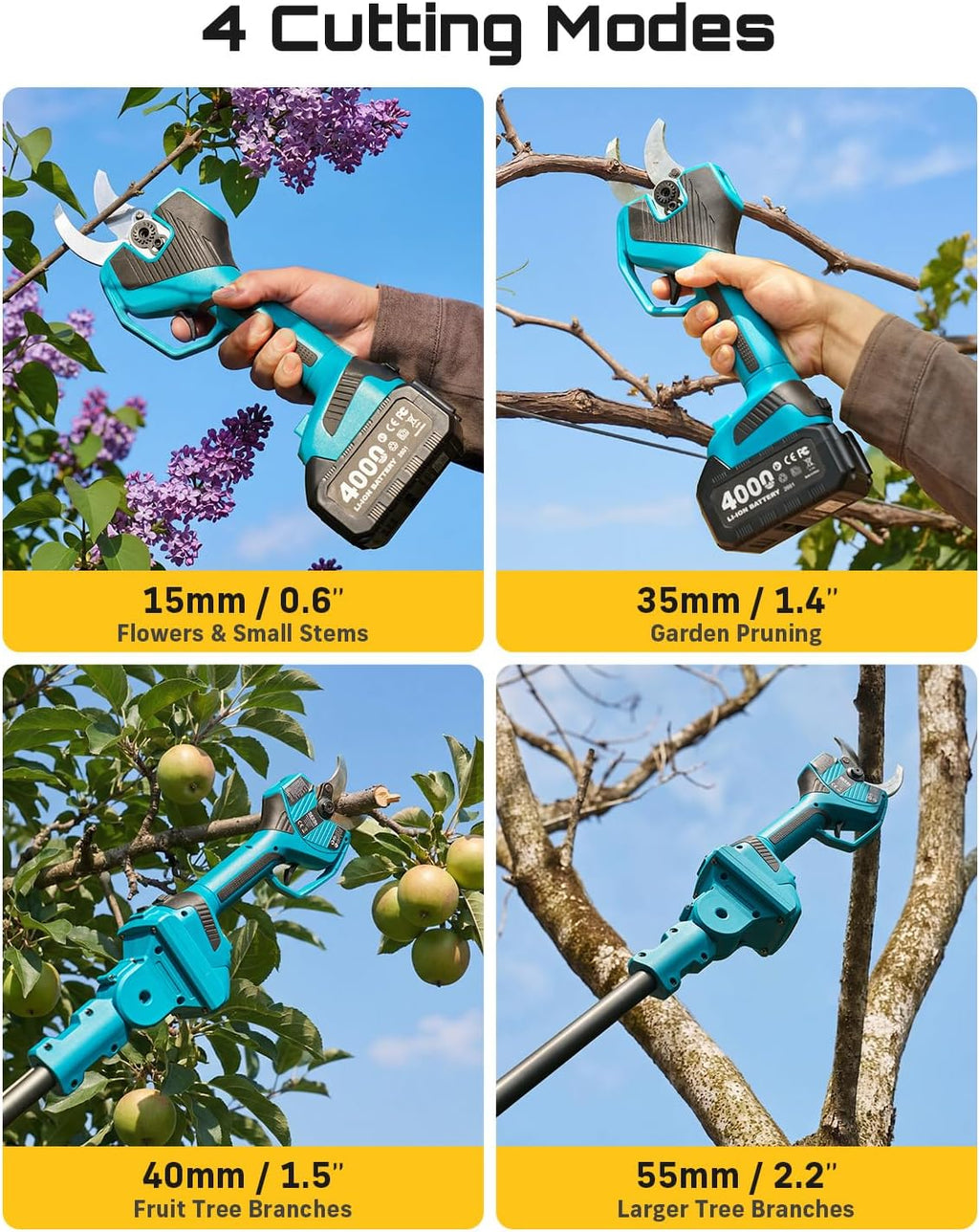 SEESII 2-in-1 Pole Electric Pruning Shears, 2.2" Cut Cordless Pole Pruner