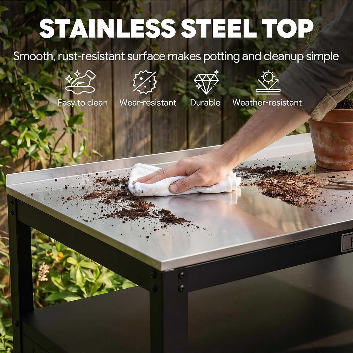 Feasto Metal Outdoor Potting Bench with Storage Cabinet for Garden Work