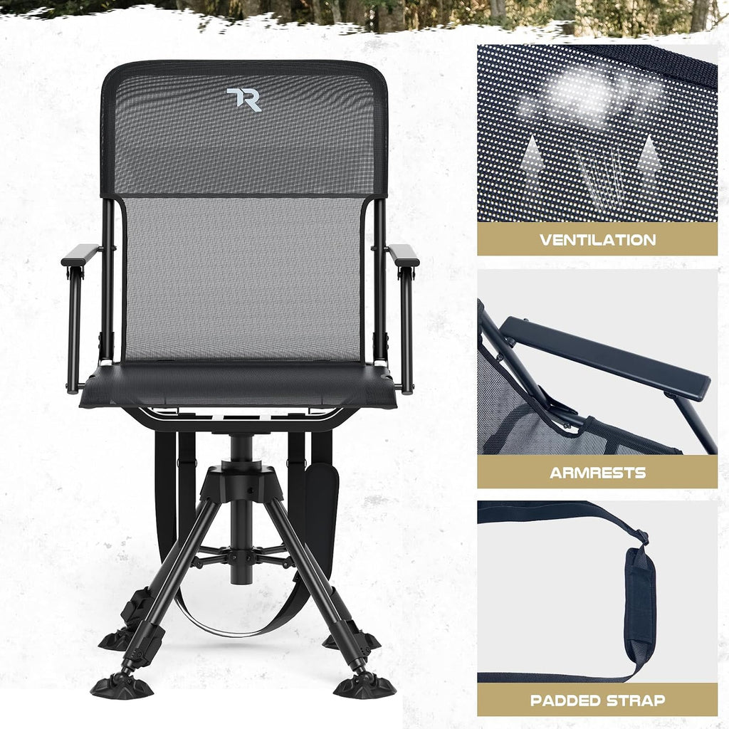 TR Swivel Hunting Chair 360° Silent, 400lbs Folding Adjustable Height