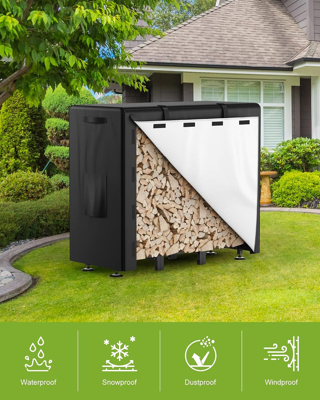 Firewood Rack Outdoor with Cover, 4FT Indoor Wood Rack for Firewood