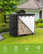Firewood Rack Outdoor with Cover, 4FT Indoor Wood Rack for Firewood