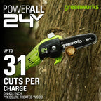 Greenworks 24V 8" Polesaw, 2.0Ah Battery and Charger Included