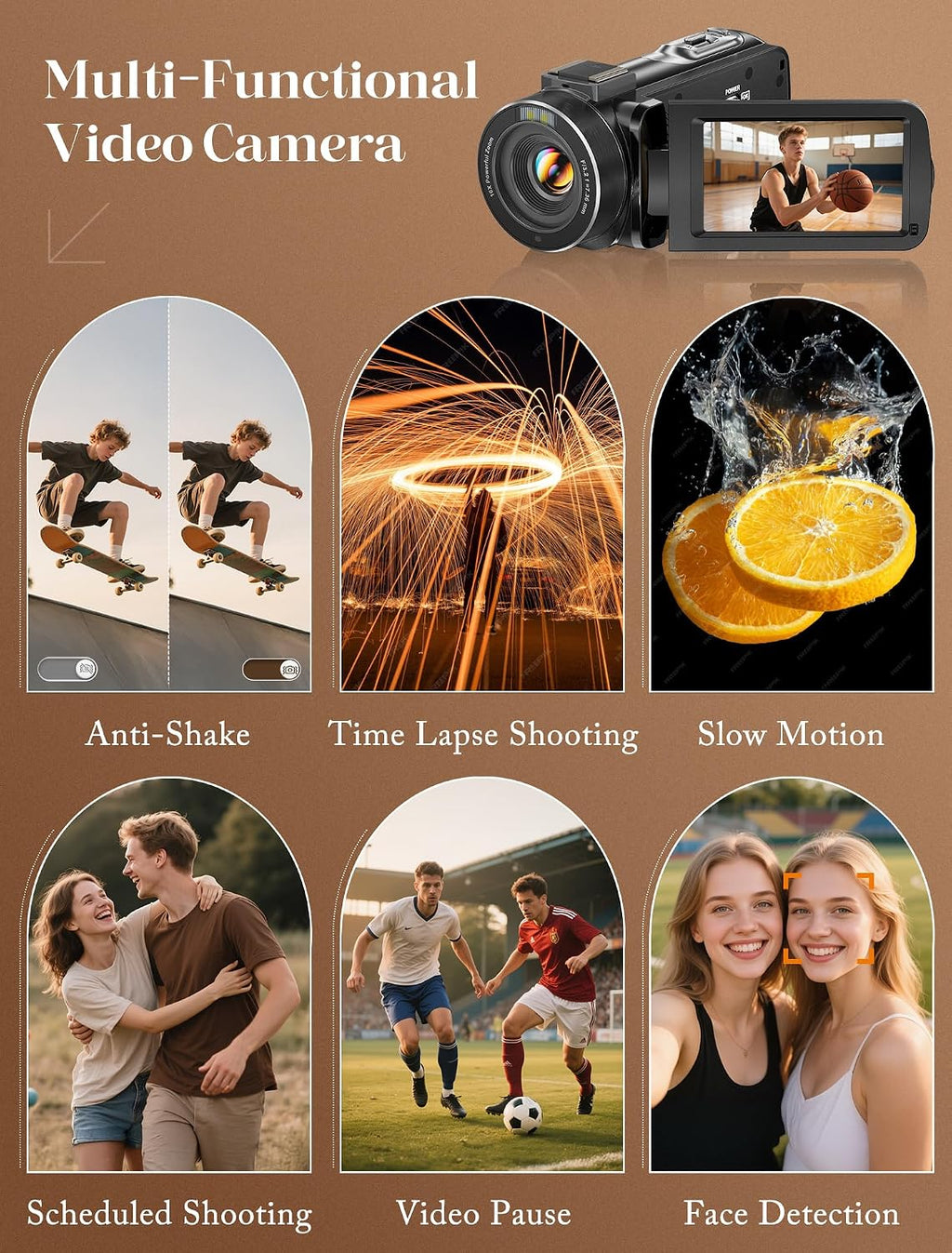 ZYDIIE 4K Video Camera Camcorder UHD 64MP Vlogging Camera for YouTube 18x Digital Zoom 3" 270° Rotation IPS Touchscreen Video Camcorder with Night