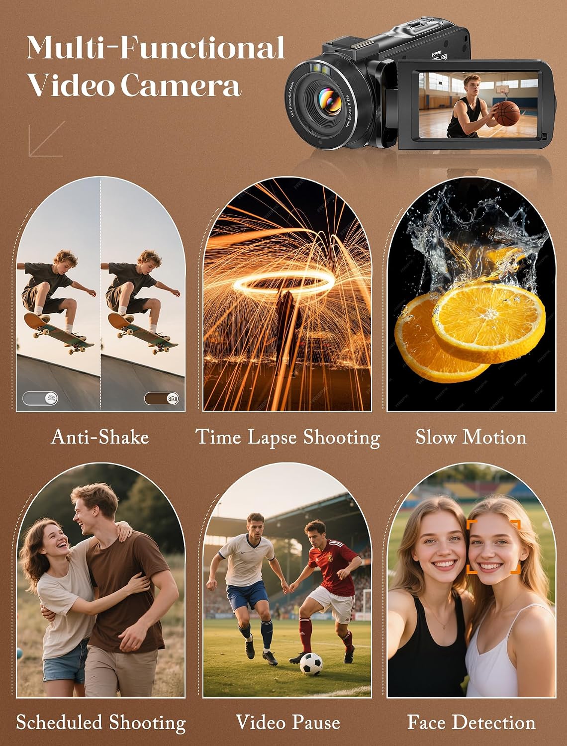 ZYDIIE 4K Video Camera Camcorder UHD 64MP Vlogging Camera for YouTube 18x Digital Zoom 3" 270° Rotation IPS Touchscreen Video Camcorder with Night