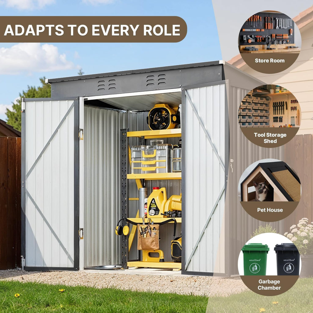 Bealife 6' x 4' Outdoor Storage Shed,Metal Shed Lockable Door - Dark Gray