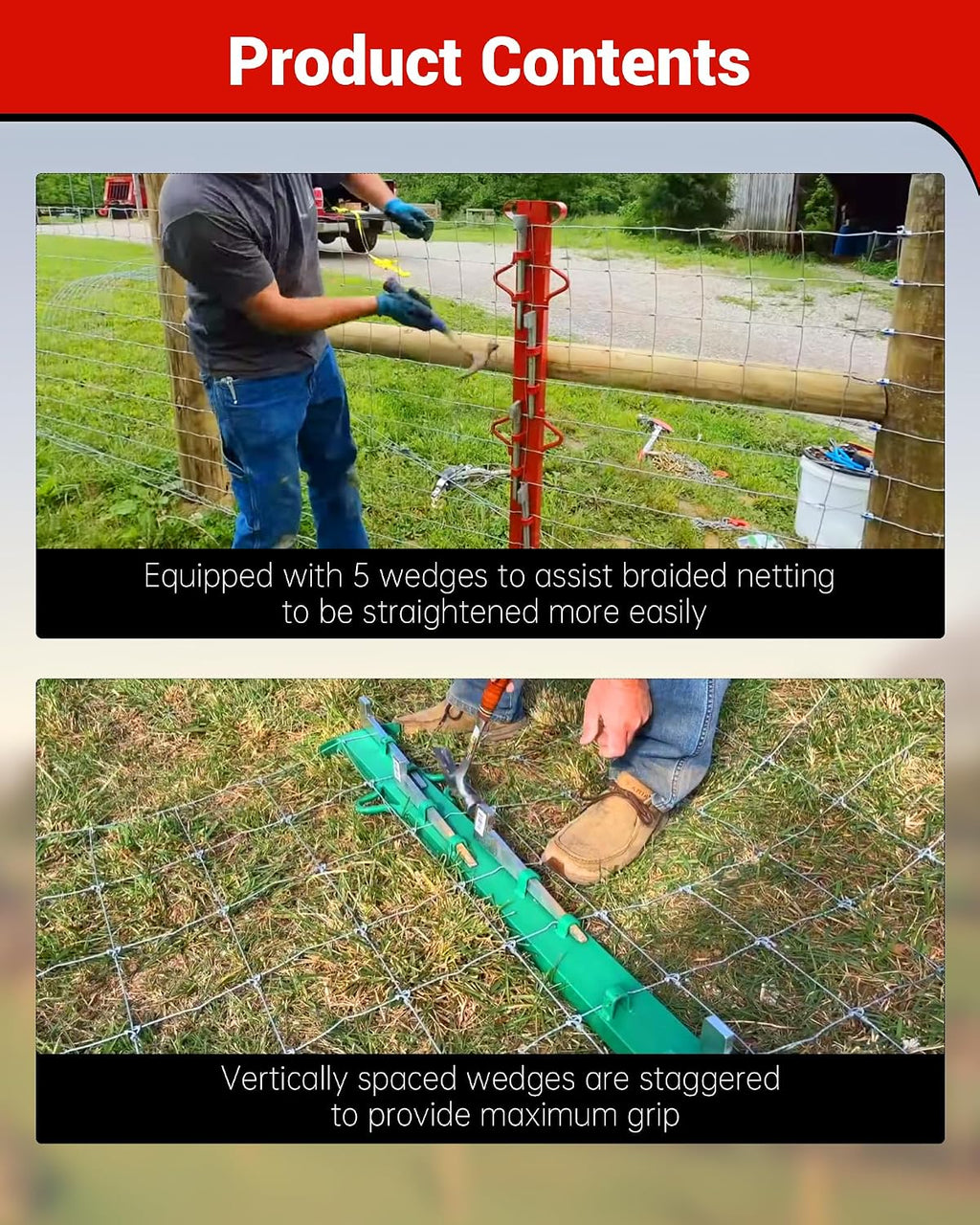 4ft Woven Wire Fence Stretcher Bar with 5 Wedges,Field Fence Stretcher
