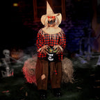 Halloween Animatronics Decorations Scary Sitting Scarecrow with Candy Bag, 55'' Animated Jumpscare Halloween Props with Sound & Motion Activated