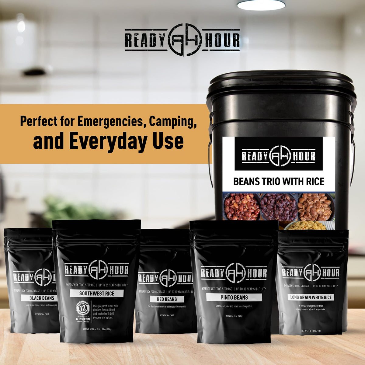Ready Hour Beans Trio with Rice Kit Bucket (100 Servings) Survival Beans and Rice, Survival Food Storage, Emergency Preparedness Food, Prepper, Easy