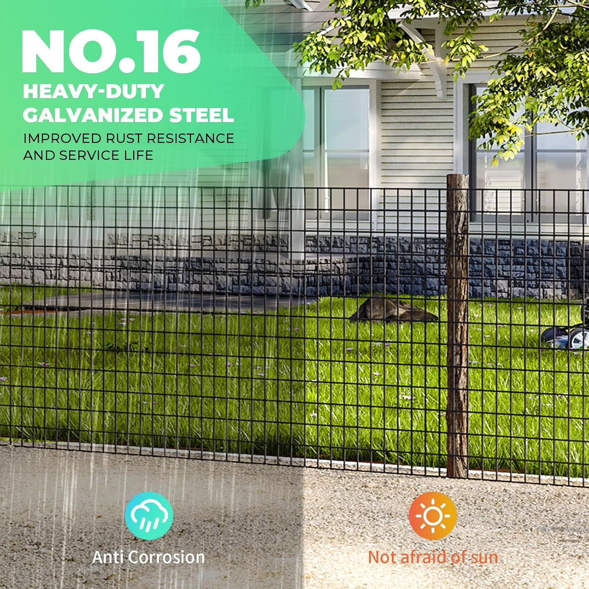 Garden Fence Black PVC Coated Welded Wire Fencing 48 Inch x 100 Foot, 2 Inch x 3 Inch 16GA, Garden Border Fencing Roll Vinyl Coating Metal Wire Mesh