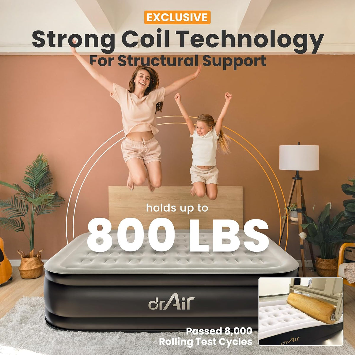 Dr. air Queen Air Mattress with Built-in Pump, 18" Raised Blow Up Mattress, 800 lbs Max Honeycomb Air Bed, 48Hr Leak-Proof Test, 3min Inflatable