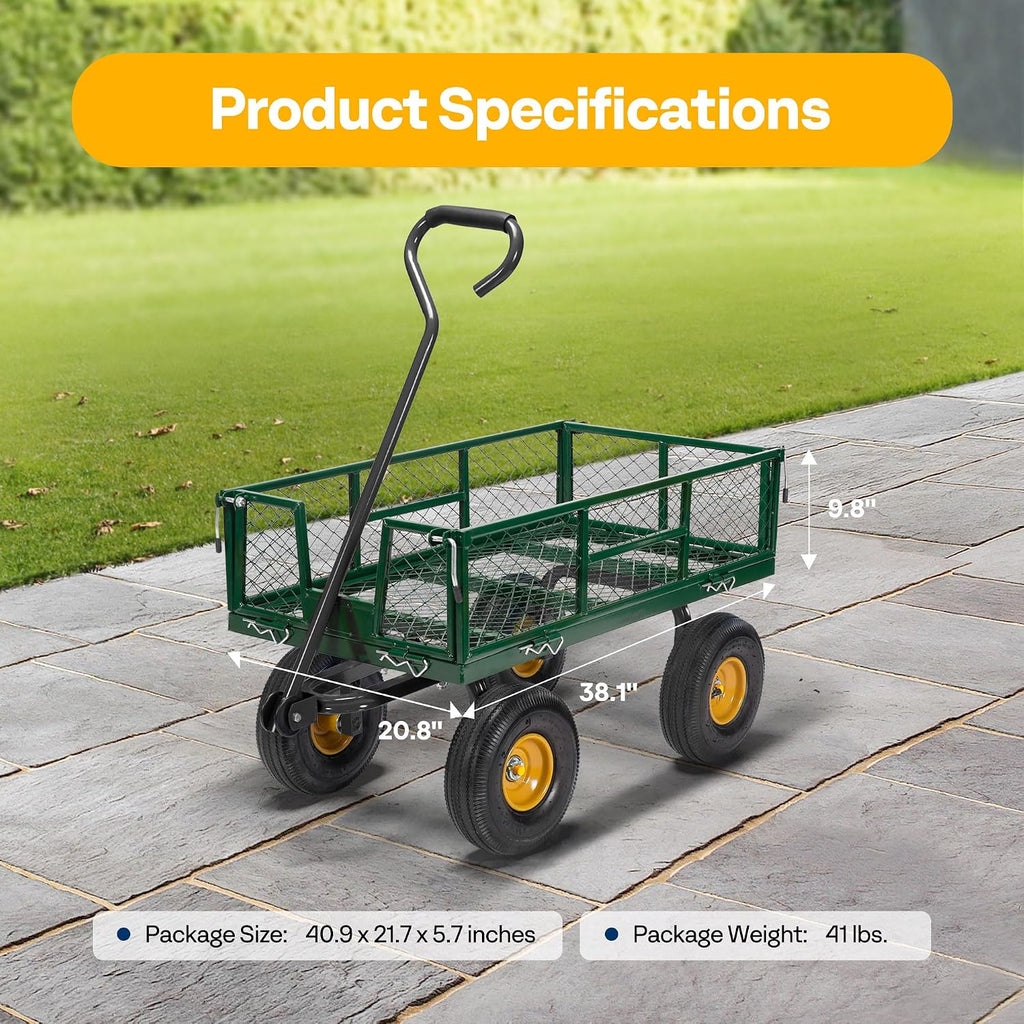 VIVOHOME Heavy Duty 880 Lbs 4.5 Cu Ft Mesh Steel Garden Cart Utility Wagon