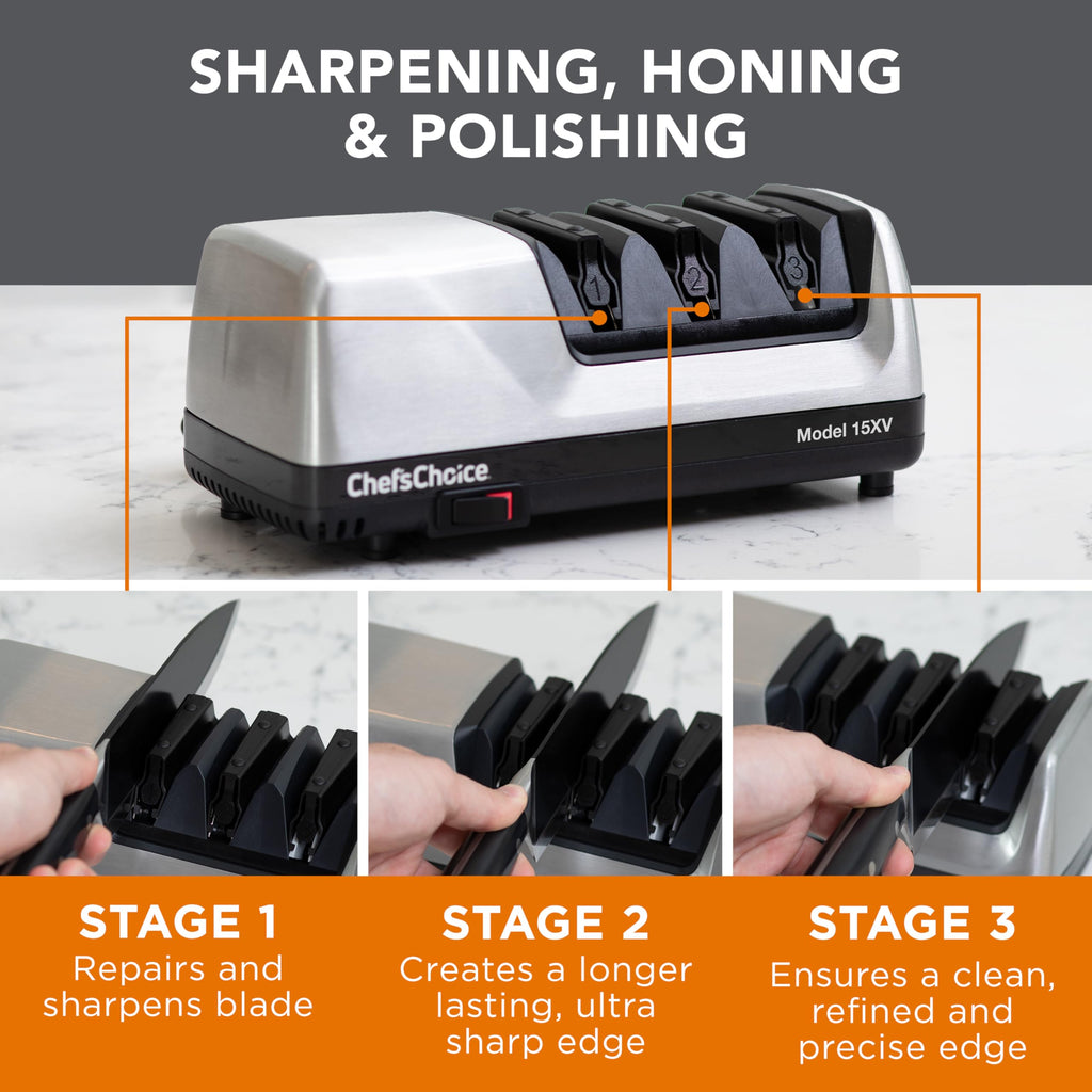 Chef’sChoice 15XV EdgeSelect Professional Electric Knife Sharpener with 100-Percent Diamond Abrasives and Precision Angle Guides for Straight Edge