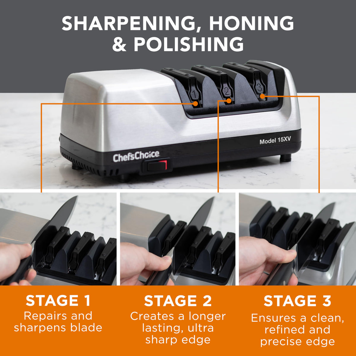 Chef’sChoice 15XV EdgeSelect Professional Electric Knife Sharpener with 100-Percent Diamond Abrasives and Precision Angle Guides for Straight Edge