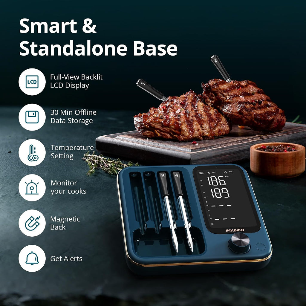 Wireless Meat Thermometer with WiFi 5G & Bluetooth 5.4, Smart Meat Thermometer for BBQ、Oven, Food Thermometer Digital with 4 Probes & 5 Sensors, NIST