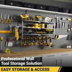 4 Layer Power Tool Organizer Wall Mount, Cordless Drill Hanger Storage Rack, Battery Tools Holder with Charging Station Shelf for Garage Organization