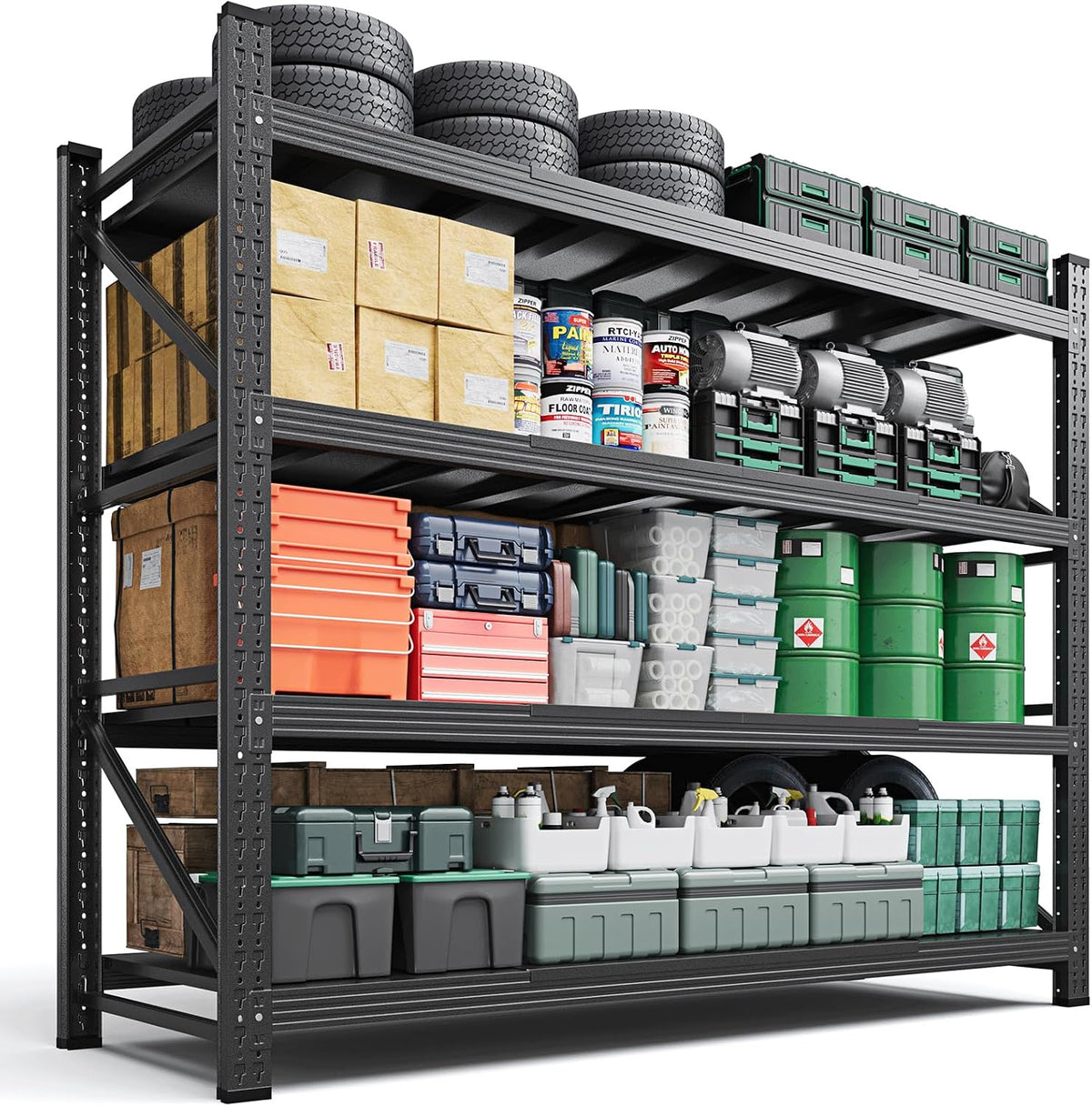 71.3" W Metal Storage Shelves,5000LBS Heavy Duty Garage Shelving Units, 4 Tier Adjustable Utility Rack Shelf,Large Industrial Shelves,for Shop