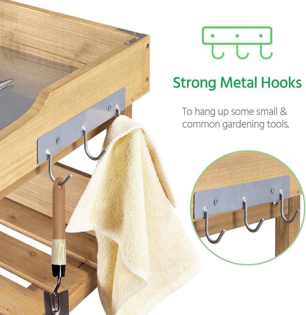 Yaheetech Potting Bench Outdoor Console Table w/3-Tier Storage,Natural Wood