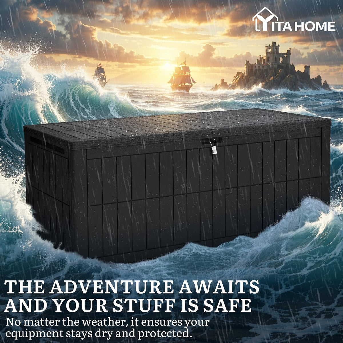 YITAHOME 240 Gallon Large Outdoor Storage Box XXL Resin Deck Box with Lock