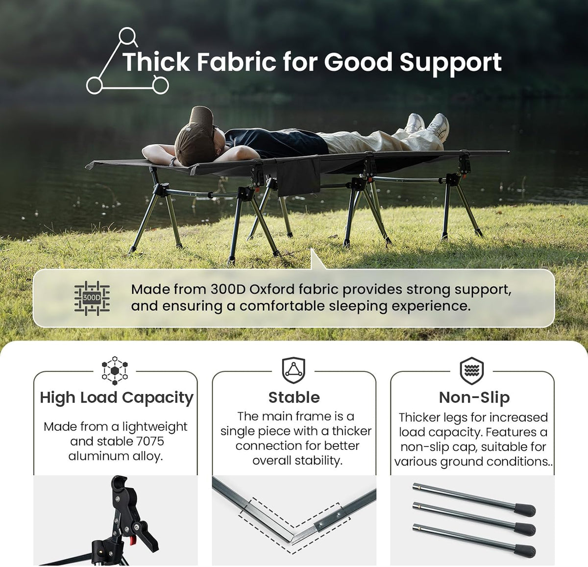 ONETIGRIS SUPRANUBIS Camping Cot, High/Low Options, Sturdy Support 330lbs
