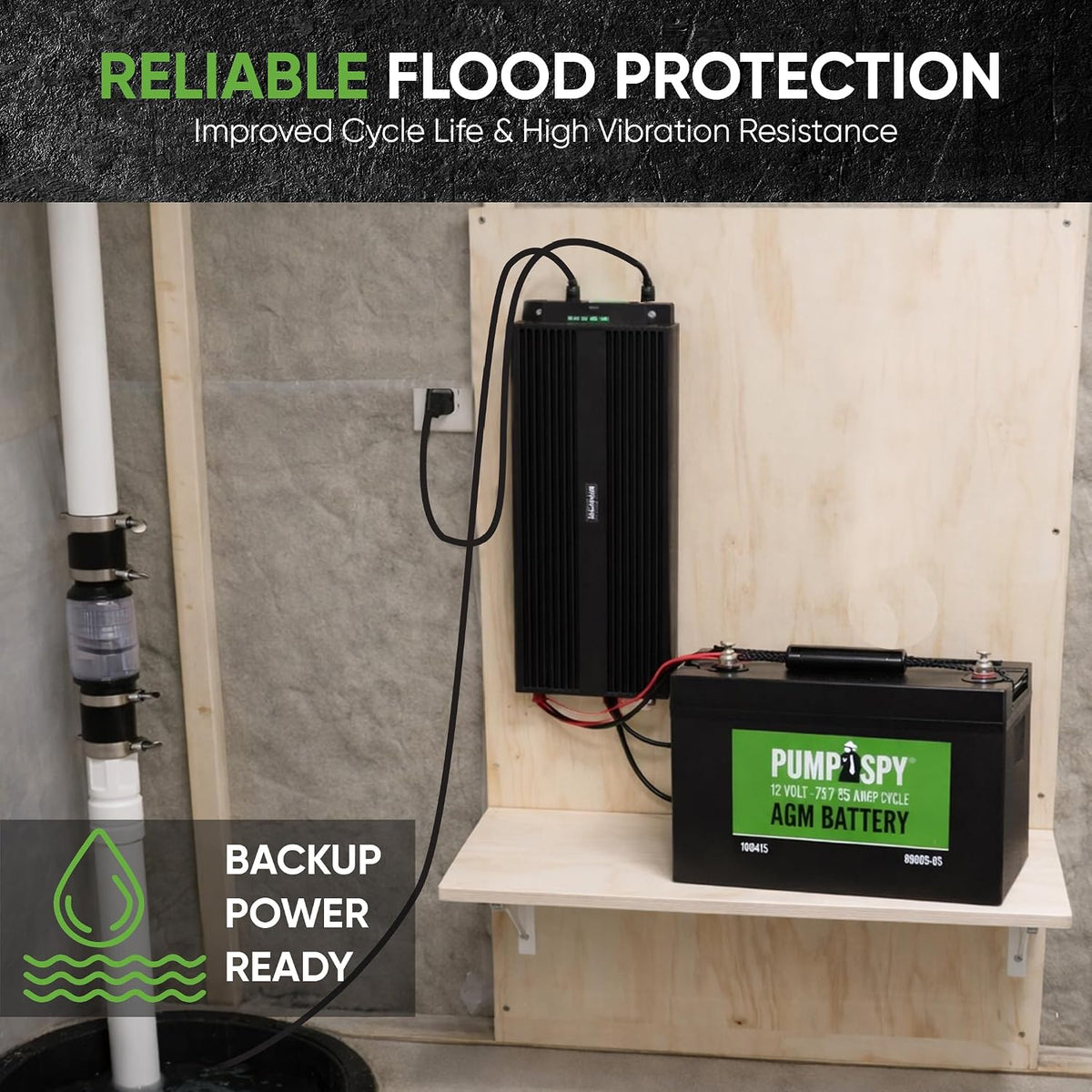 12V 75Ah AGM Battery for Sump Pumps, Maintenance-Free