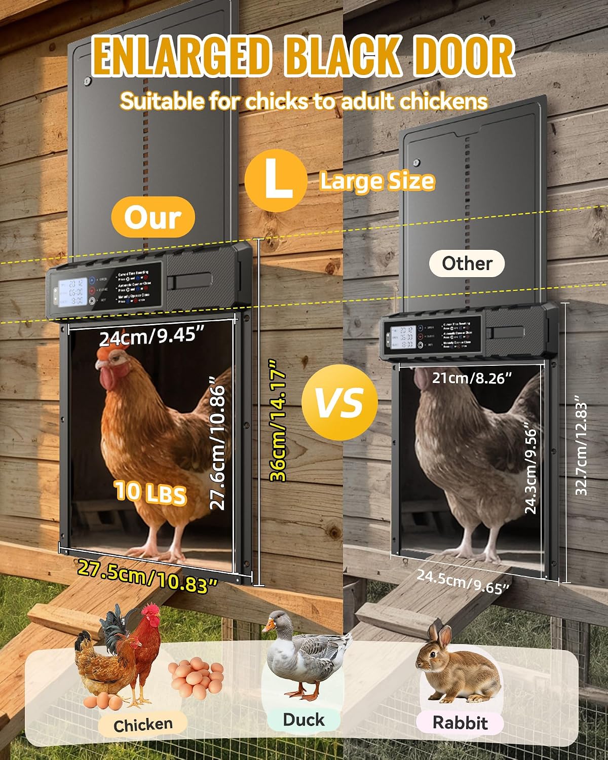 Automatic Chicken Coop Door Solar Powered XL Chicken Door 3 Modes