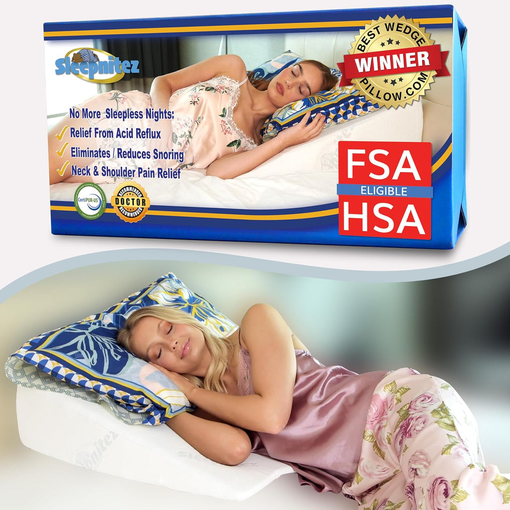 FSA Eligible 8" Bed Wedge Pillow for Acid Reflux, Sleep Apnea