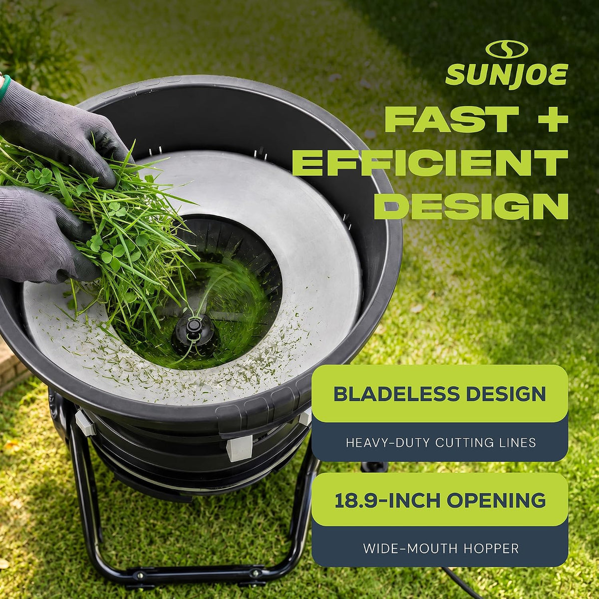 Sun Joe SDJ617E Bladeless Electric Leaf Mulcher + Shredder, 15 Amp, 8,000 RPM, Mulches Up to 55 Gallons of Leaves Per Minute
