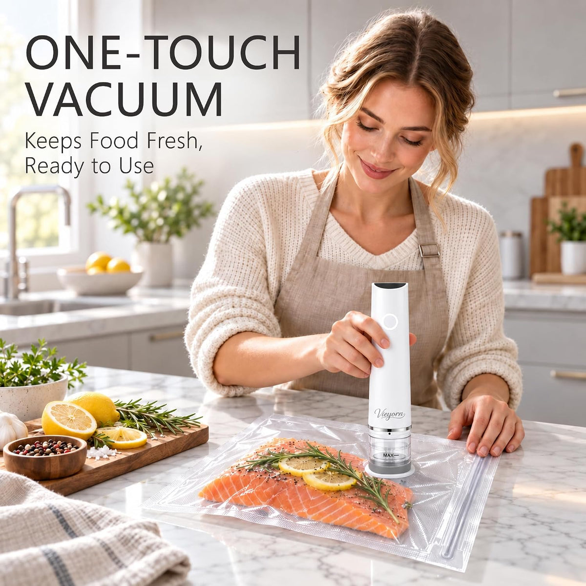 60kPa Compact Food Vacuum Sealer Kit with 30 Reusable Bags-10S/M/L