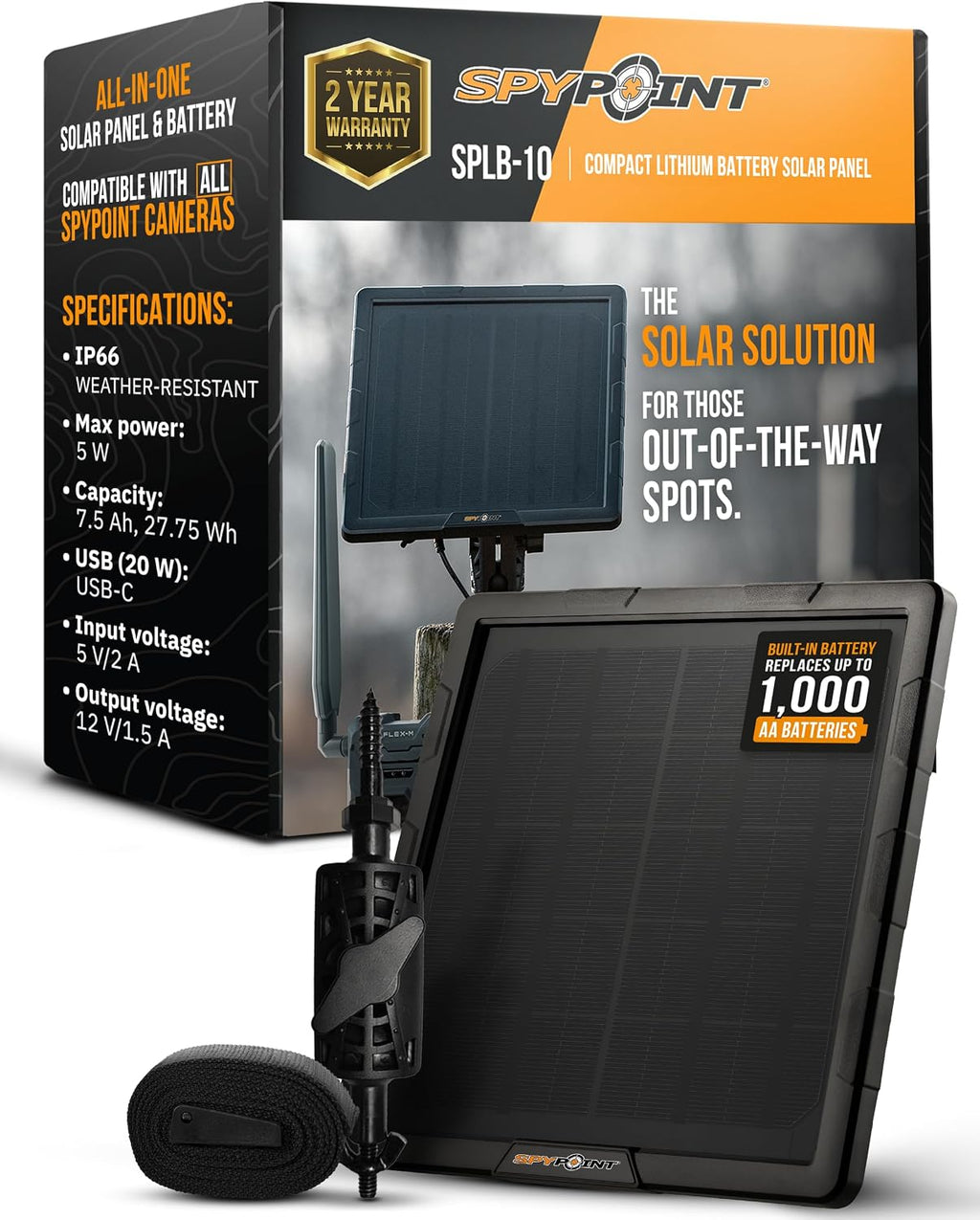 SPYPOINT Solar Panel for Trail Camera with Internal Battery for Outdoor Trail Camera Solar Panel (SPLB-10)