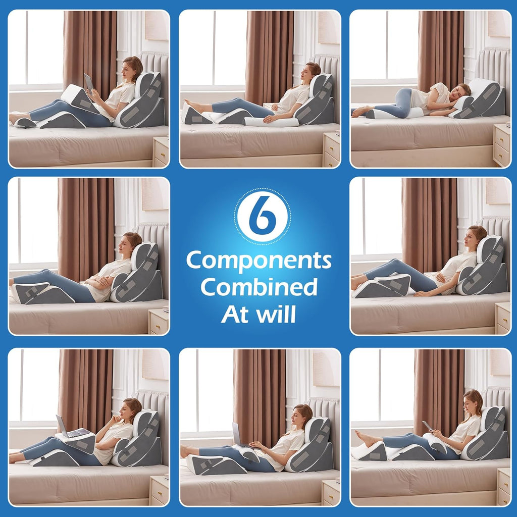6PCS Wedge Pillow Set for After Surgery, Sit Up Pillow, White