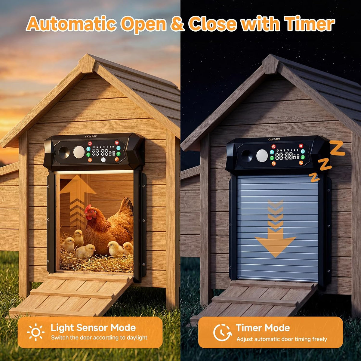 Automatic Chicken Coop Door Solar Powered, Large 9.45”X10.24” Opening