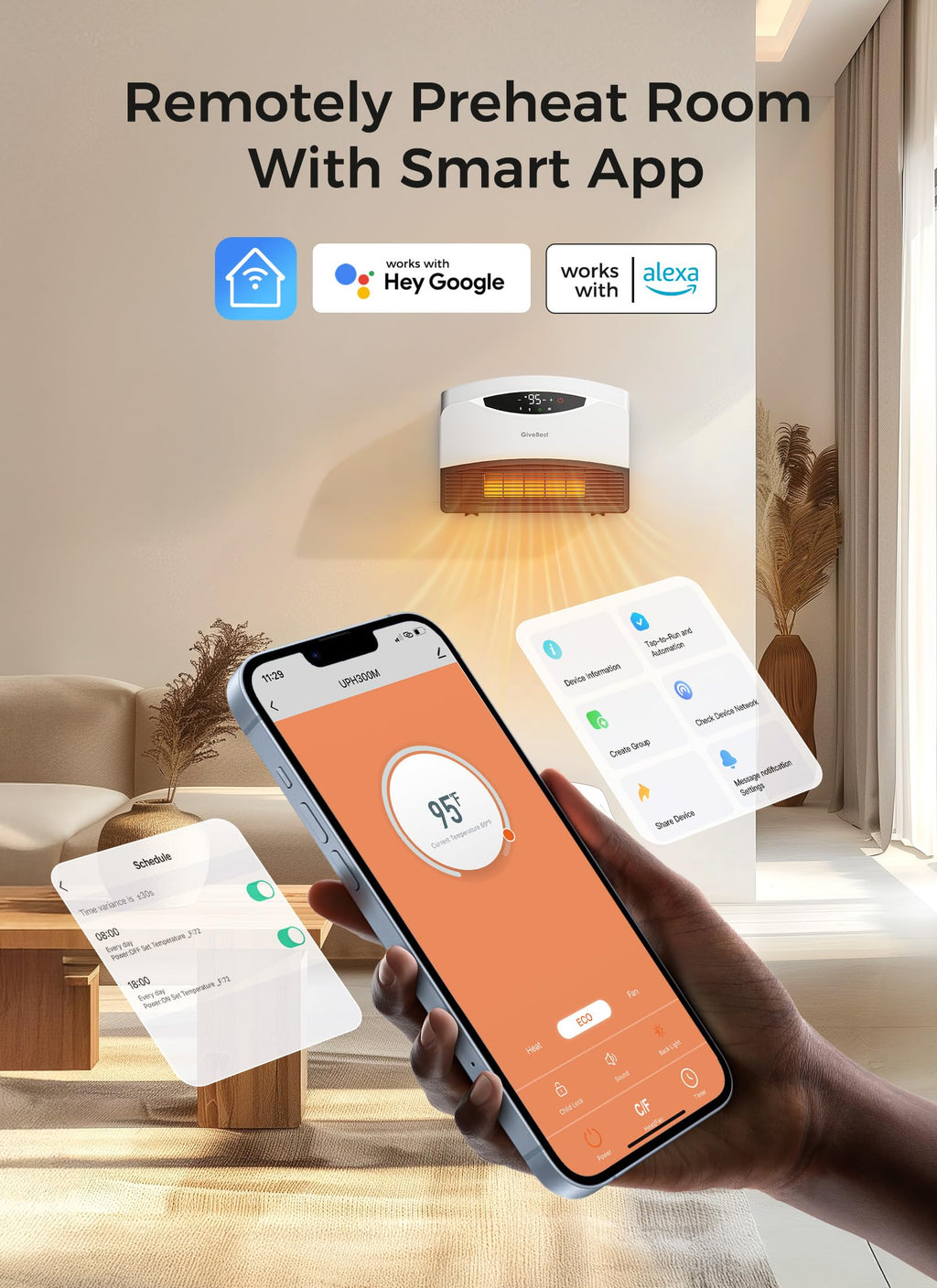 GiveBest Smart Wall Heater, 1500W Space Heaters for Indoor Use, Large Room