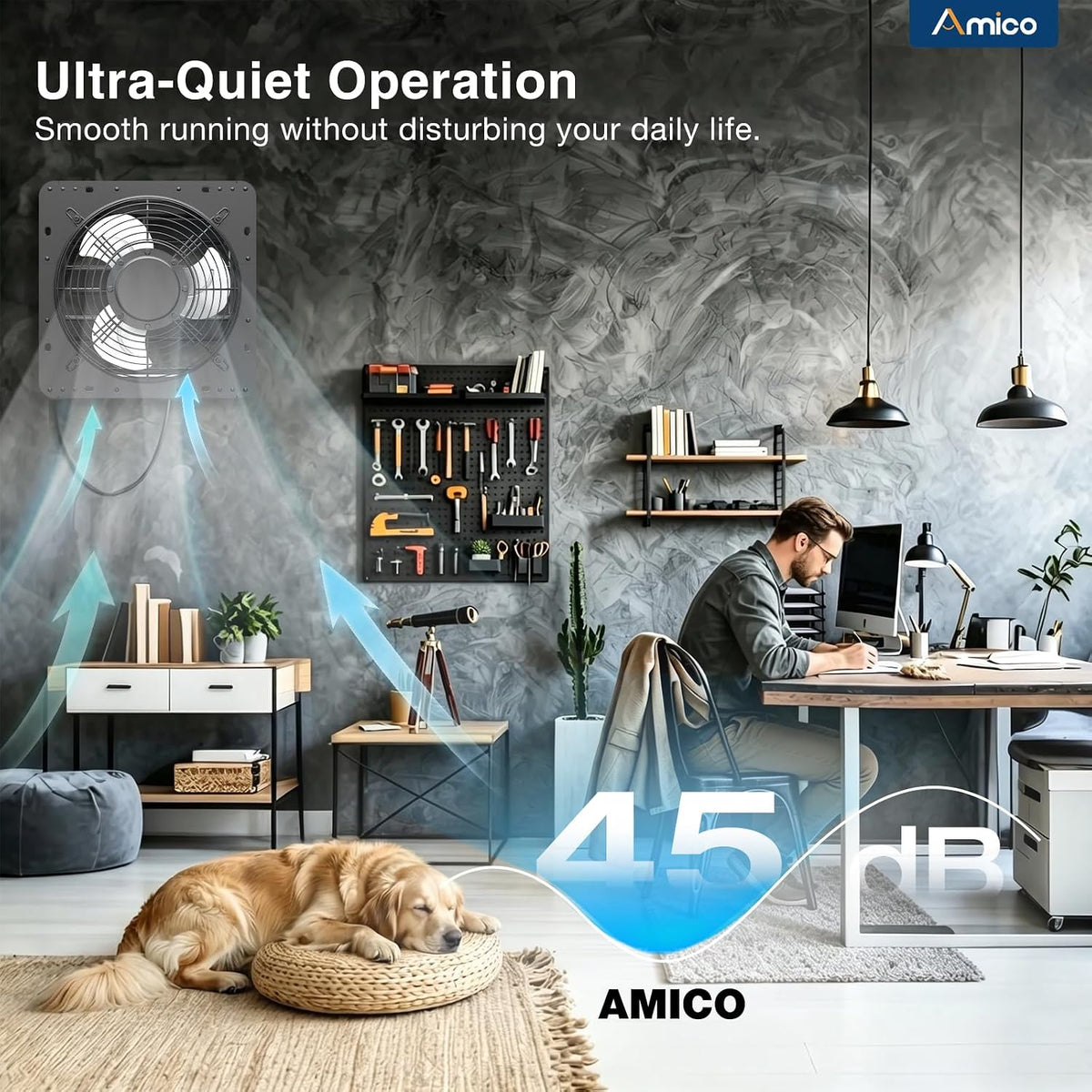 Amico 10" Shutter Exhaust Fan, Remote Thermostat & Humidity 13W DC 1068 CFM