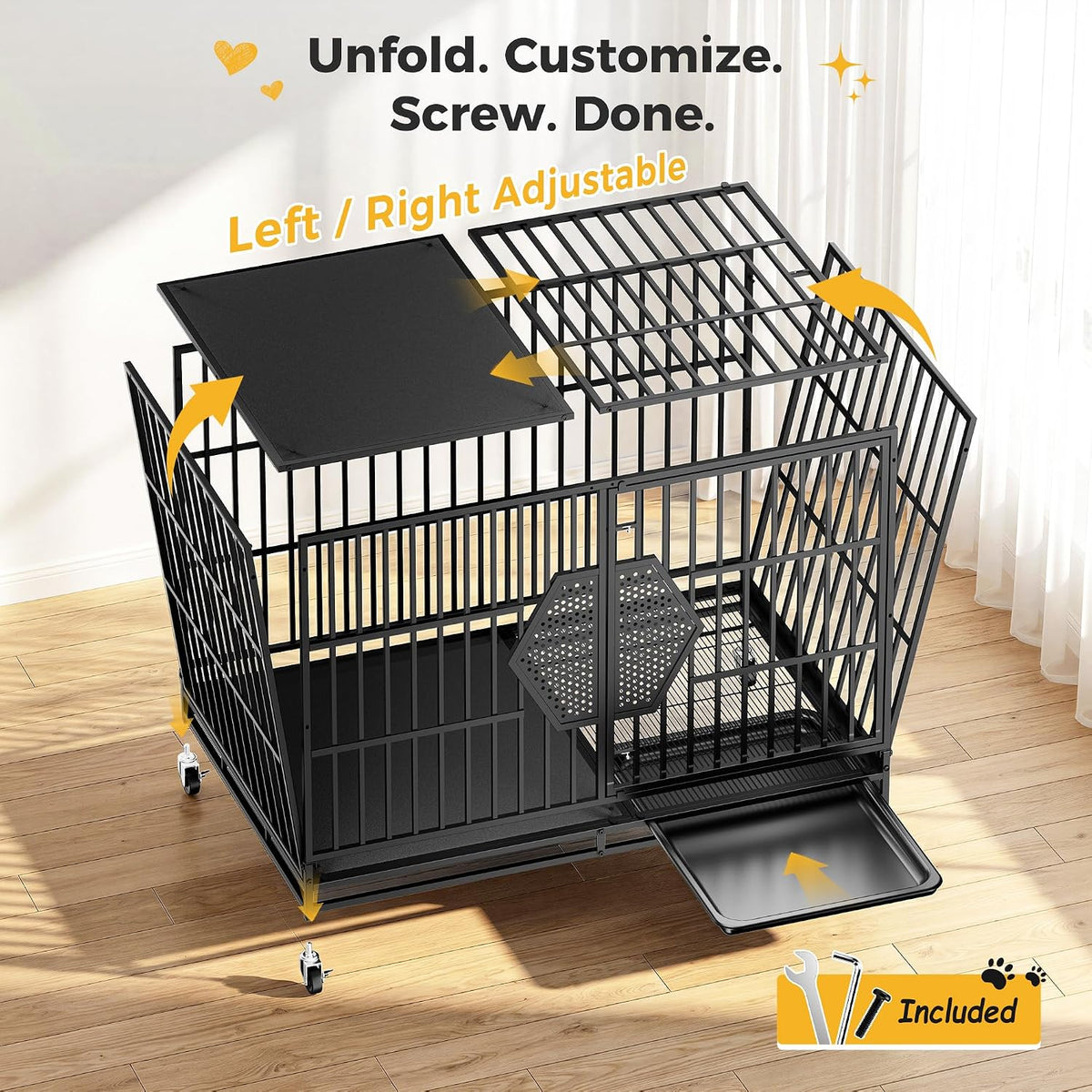 CAMMOO 48'' Heavy Duty Dog Crates for Large Dogs, Dog Kennel Indoor