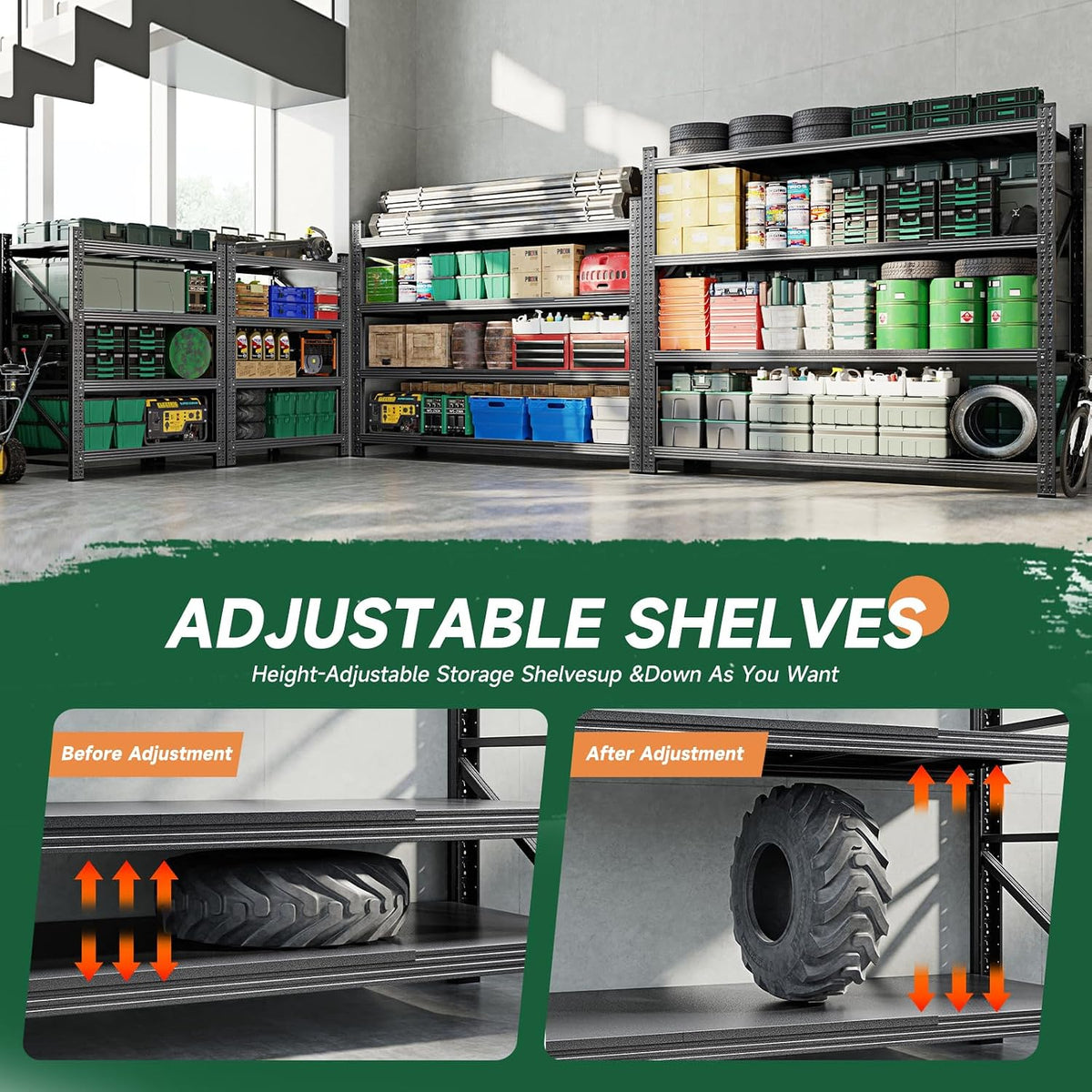 71.3" W Metal Storage Shelves,5000LBS Heavy Duty Garage Shelving Units, 4 Tier Adjustable Utility Rack Shelf,Large Industrial Shelves,for Shop