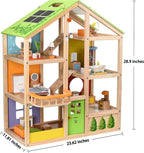 All Seasons Kids Wooden Dollhouse by Hape | Award Winning 3 Story Dolls House Toy with Furniture, Accessories, Movable Stairs and Reversible Season
