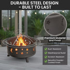 Pure Garden Round Outdoor Fire Pit with Star Cutouts, Black, 32-Inch