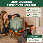 Omlet Insulated Chicken Waterer, 3 Gallon | Automatic Poultry Water Dispenser with 5 Cups & Nipples Included | BPA-Free | Anti-Roost Lid | Sage Green