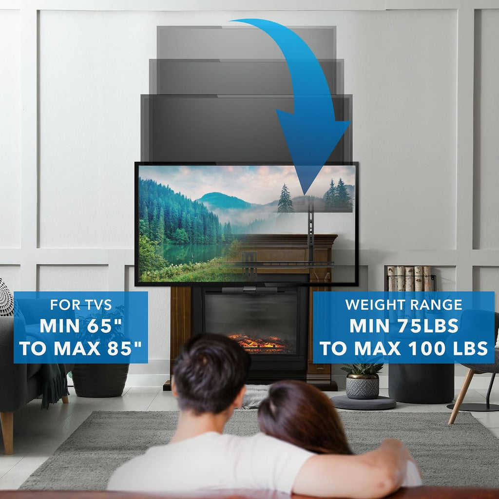 Mount-It! Fireplace Mantel TV Wall Mount, Above Fireplace Height Adjustable TV Mount, Pull Down Mantle Mount with Spring Assist, 65-85 inches, VESA