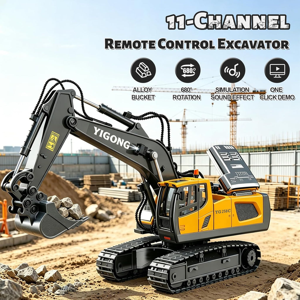Remote Control Excavator (11-Channel), Dump Truck, Bulldozer, Loader (9-Channel), 2.4GHz Remote Control Construction Vehicles, Made of ABS, with Cool